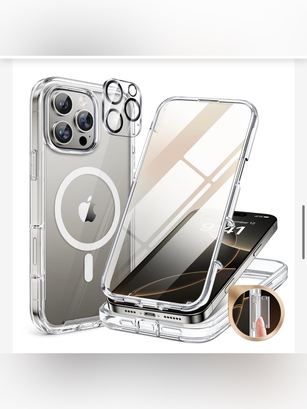 Magnetic Case for IPhone 16 PRO Glass Screen Protector MagSafe Compatible CLEAR
